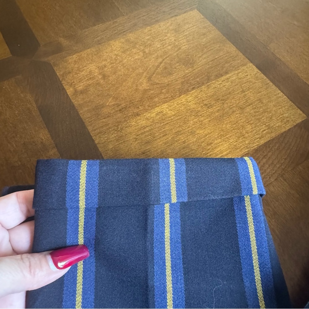 Loft Navy blue yellow pinstripe slacks EUC - Picture 4 of 5